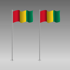 Guinea flag on the flagpole. Official colors and proportion correctly. High detailed vector illustration. 3d and isometry. EPS10