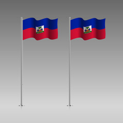 Haiti flag on the flagpole. Official colors and proportion correctly. High detailed vector illustration. 3d and isometry. EPS10