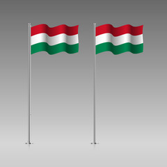Hungary flag on the flagpole. Official colors and proportion correctly. High detailed vector illustration. 3d and isometry. EPS10