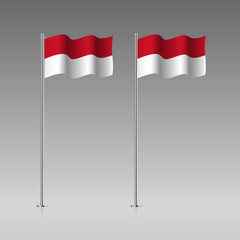 Indonesia flag on the flagpole. Official colors and proportion correctly. High detailed vector illustration. 3d and isometry. EPS10