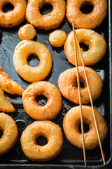 Tasty and sweet golden donuts freshly baked