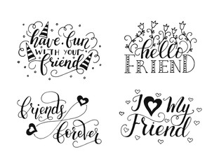 Vector lettering set for friendship day. Handdrawn unique calligraphy for greeting cards.