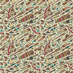 Vector cartoon seamless pattern with tribal elements