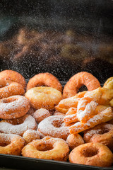 Homemade and delicious golden donuts freshly baked