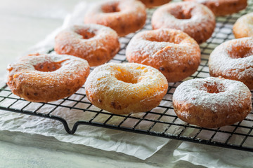Yummy and homemade golden donuts ready to eat