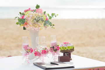 Romantic Wedding setting on the beach.
