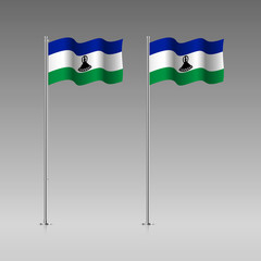 Lesotho flag on the flagpole. Official colors and proportion correctly. High detailed vector illustration. 3d and isometry. EPS10