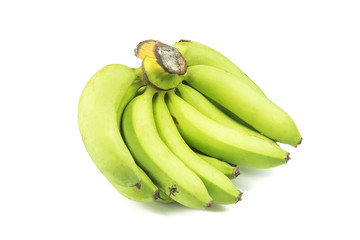 Green banana on white background.