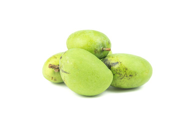 Fresh green mango on white background.