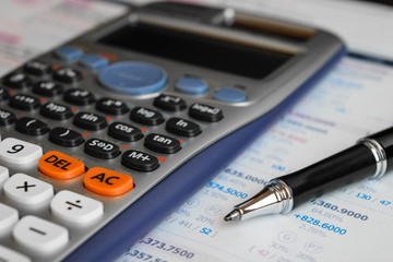 close up advance calculator for engineer or business on the finance/math paper.