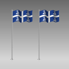 Martinique flag on the flagpole. Official colors and proportion correctly. High detailed vector illustration. 3d and isometry. EPS10
