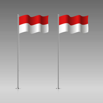 Monaco flag on the flagpole. Official colors and proportion correctly. High detailed vector illustration. 3d and isometry. EPS10