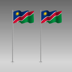 Namibia flag on the flagpole. Official colors and proportion correctly. High detailed vector illustration. 3d and isometry. EPS10