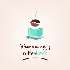 Mint coffee cup with roast coffee bean vector. Have a nice day sign. Stylish coffee poster.
