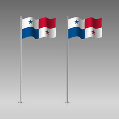 Panama flag on the flagpole. Official colors and proportion correctly. High detailed vector illustration. 3d and isometry. EPS10