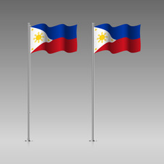 Philippines flag on the flagpole. Official colors and proportion correctly. High detailed vector illustration. 3d and isometry. EPS10