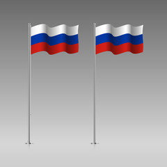 Russia flag on the flagpole. Official colors and proportion correctly. High detailed vector illustration. 3d and isometry. EPS10