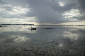 Fototapeta na wymiar Seascape with boat at Gili Air, Lombok, Indonesia