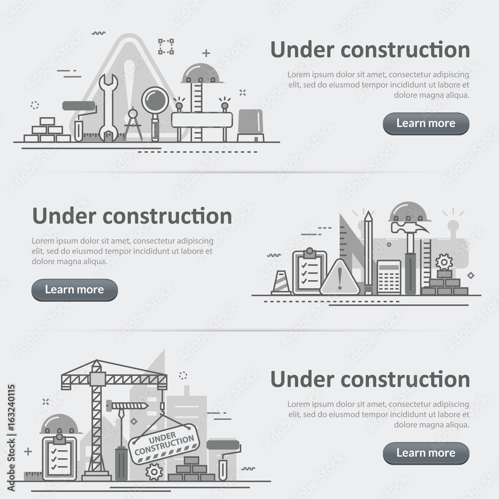 Wall mural flat line vector design concept banner templates set of under construction, web page building proces