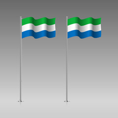 Sierra Leone flag on the flagpole. Official colors and proportion correctly. High detailed vector illustration. 3d and isometry. EPS10