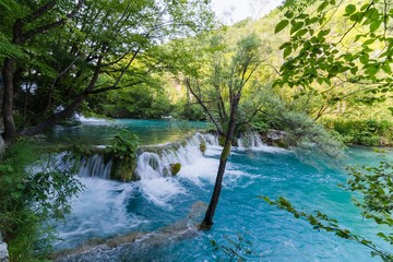 Beautiful Croatian waterfalls in Plitvice Lakes