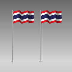 Thailand flag on the flagpole. Official colors and proportion correctly. High detailed vector illustration. 3d and isometry. EPS10