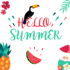 Naklejka premium Holiday tropical poster with text and elements