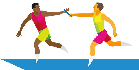 Fototapeta premium African American sprinter takes the baton from the relay race partner