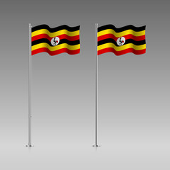Uganda flag on the flagpole. Official colors and proportion correctly. High detailed vector illustration. 3d and isometry. EPS10
