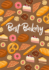 Best bakery - vector illustration with hand drawn donuts, cookies, cakes, croissants and breads