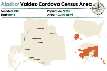 Large and detailed map of Valdez-Cordova Census Area in Alaska