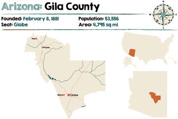 Large and detailed map of Gila county in Arizona.