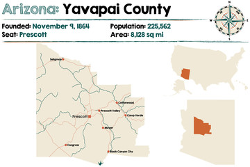 Large and detailed map of Yavapai county in Arizona.