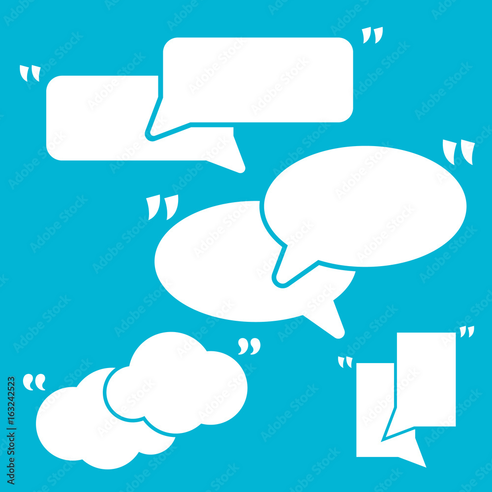 Poster Set Of Quotation Mark Speech Bubbles. White quote sign icons
