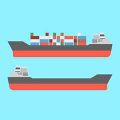 Container Cargo ship in the ocean icons. Vector