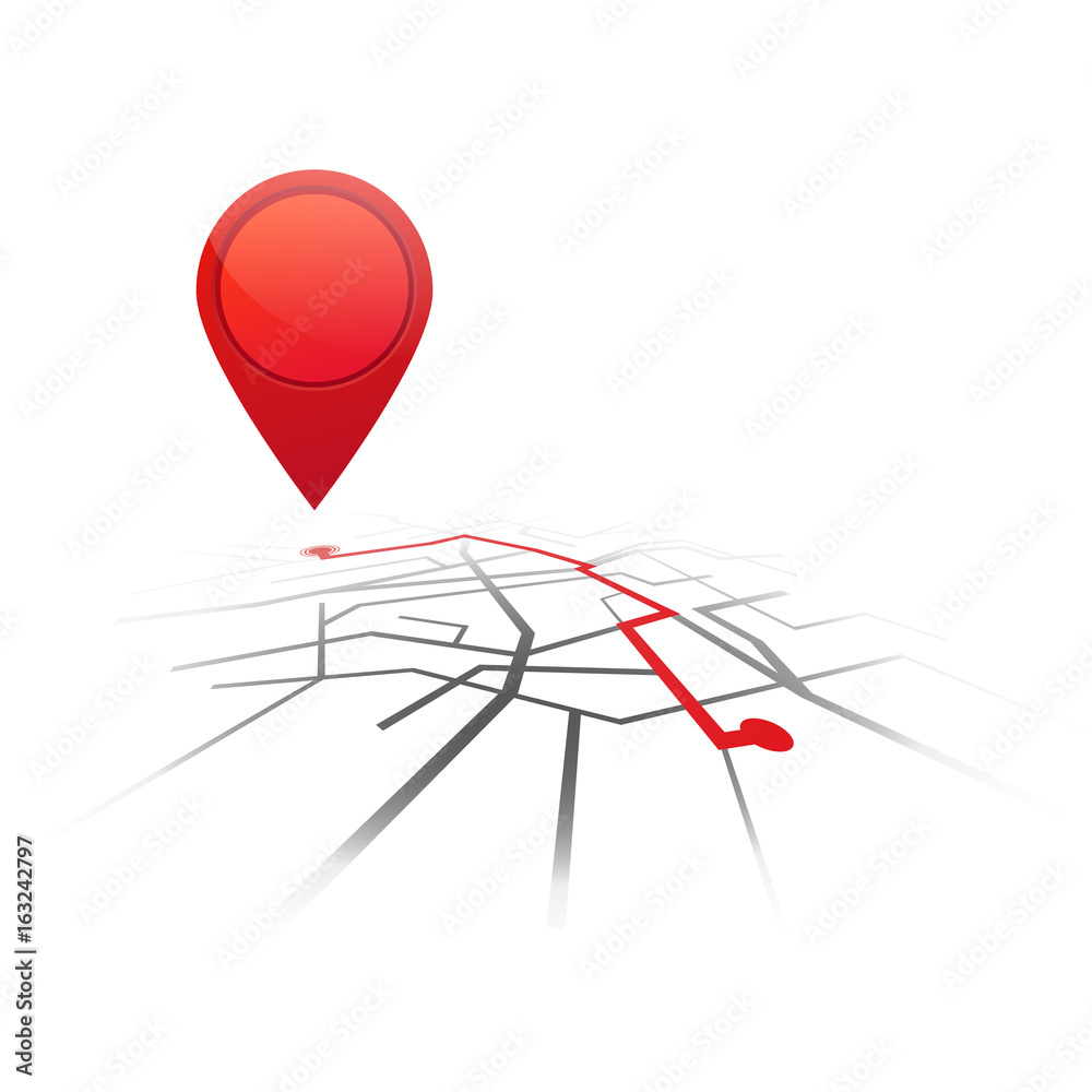 Poster Gps navigation background. Road map isolated with red pointer. Vector