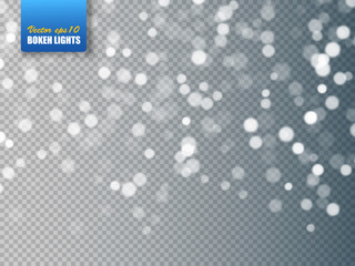 Bokeh background. Snowflakes isolated on transparent. Vector illustration. - obrazy, fototapety, plakaty