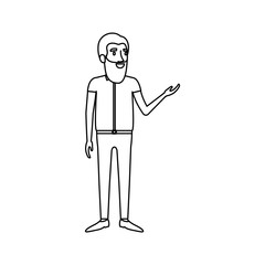 monochrome silhouette of man with beard and standing in casual clothes vector illustration