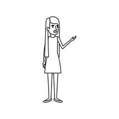monochrome silhouette of woman in dress standing with straight long hair vector illustration