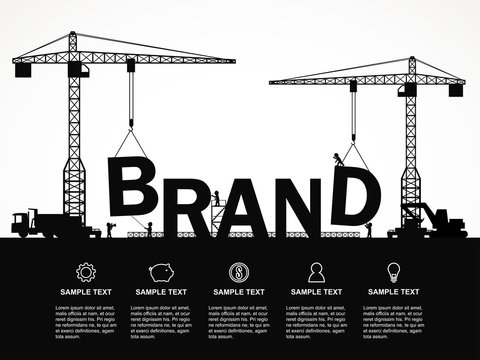 Crane And Brand Building. Infographic Template. Vector Illustration.