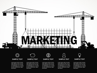 Crane and marketing building. Infographic Template. Vector Illustration.