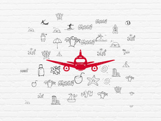 Tourism concept: Aircraft on wall background