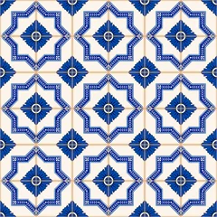 Fototapete Portugal Keramikfliesen Wunderschönes nahtloses Patchwork-Muster aus dunkelblauen und weißen marokkanischen, portugiesischen Fliesen, Azulejo, Ornamenten. Kann für Tapeten, Musterfüllungen, Webseitenhintergrund, Oberflächenstrukturen verwendet werden.