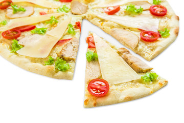 Delicious italian pizza with parmesan and cherry tomatoes