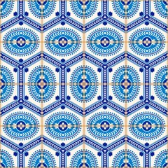 Gorgeous seamless  pattern from dark blue and white Moroccan, Portuguese  tiles, Azulejo, ornaments. Can be used for wallpaper, pattern fills, web page background,surface textures. 