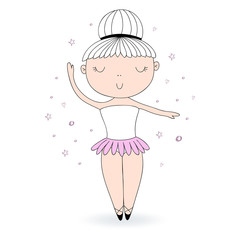 Cute hand drawn with cute little ballerina vector illustration.