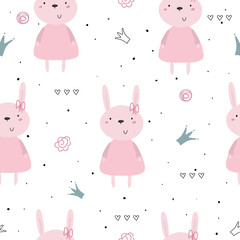 Obraz premium Seamless pattern with cute little bunny. vector illustration