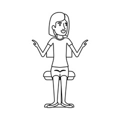 monochrome silhouette of woman with short hair and sitting in chair vector illustration