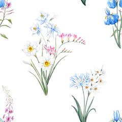 Watercolor floral summer vector pattern