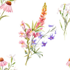 Watercolor floral summer vector pattern